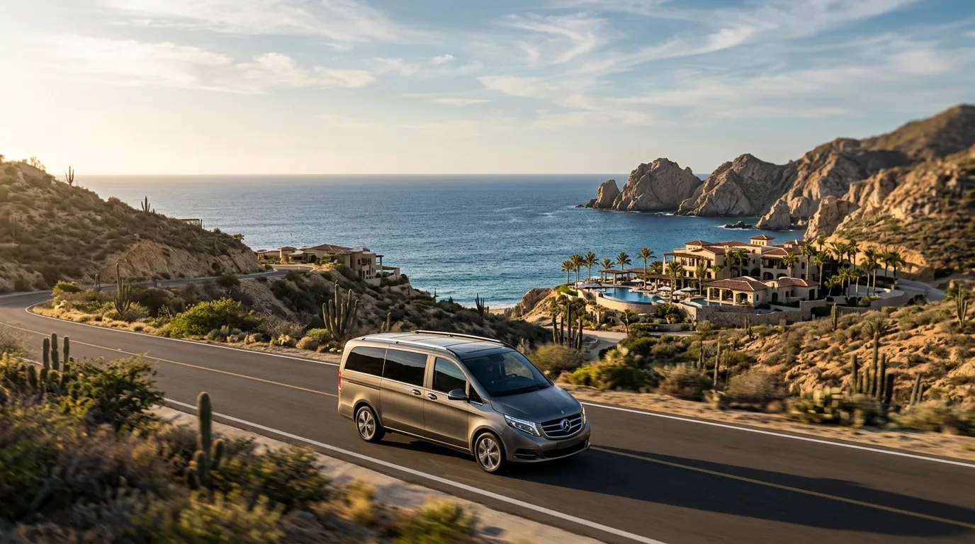 Family enjoying a comfortable private van transfer to their Los Cabos hotel