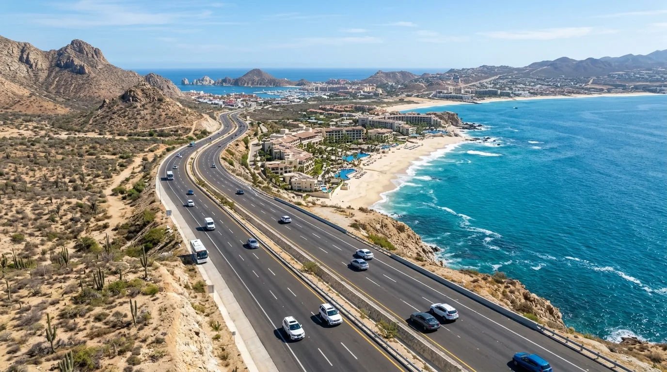 Los Cabos highway connecting Cabo San Lucas and San José del Cabo with private vehicles