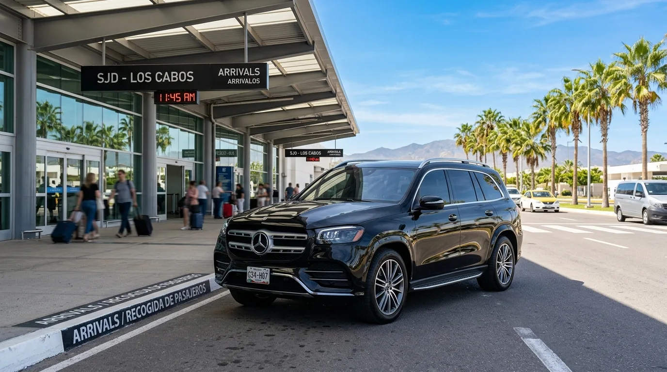 Luxury private transfer SUV waiting at SJD Los Cabos International Airport