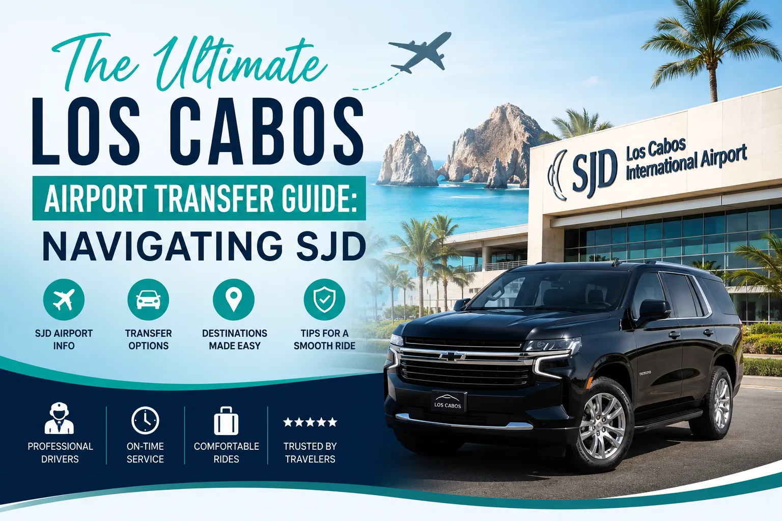 Professional driver holding a welcome sign for private Los Cabos airport transfer at SJD terminal exit