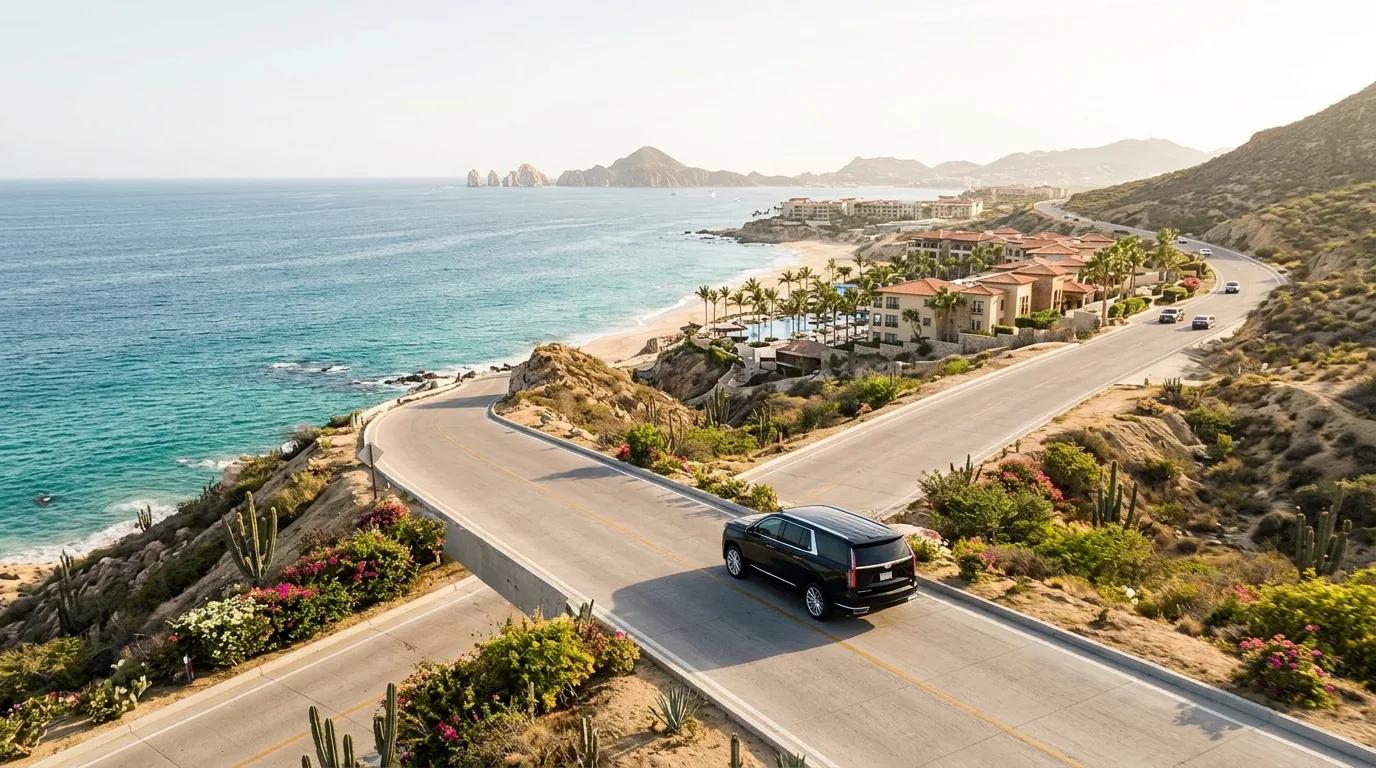 Professional driver with a personalized sign greeting guests at SJD Airport for resort transfer